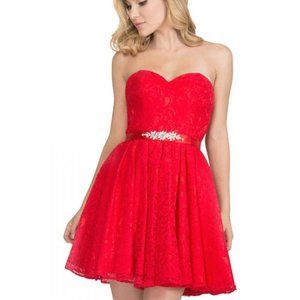 LACE SHORT SWEETHEART DRESS WITH CORSET BACK BY STAR BOX 6147 (RED)
